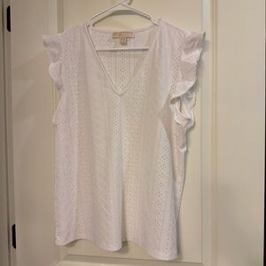 Michael Kors White Eyelet Blouse with Ruffle Sleeves